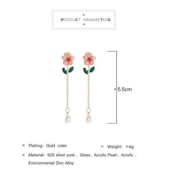 Crystal Flower Pearl Drop Stud Earrings - Picture 4 of 7